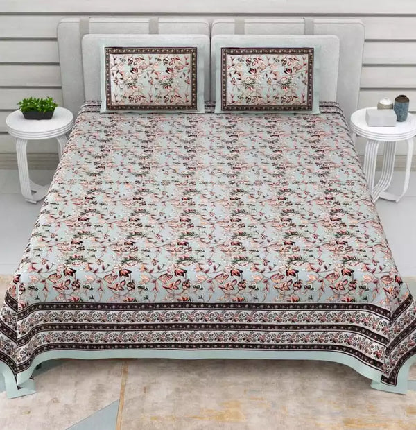 King Size 9ft*9ft Sanganeri Cotton Bedsheets With 2 Pillow Covers