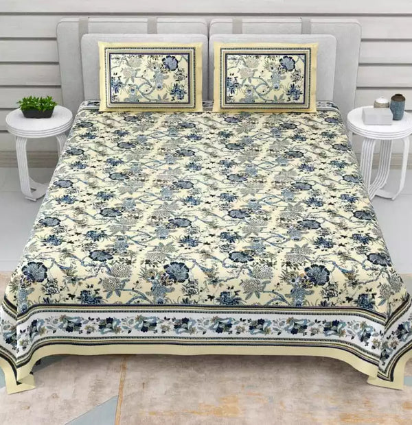 King Size 9ft*9ft Sanganeri Cotton Bedsheets With 2 Pillow Covers