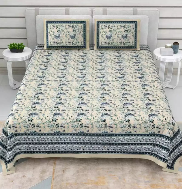 King Size 9ft*9ft Sanganeri Cotton Bedsheets With 2 Pillow Covers