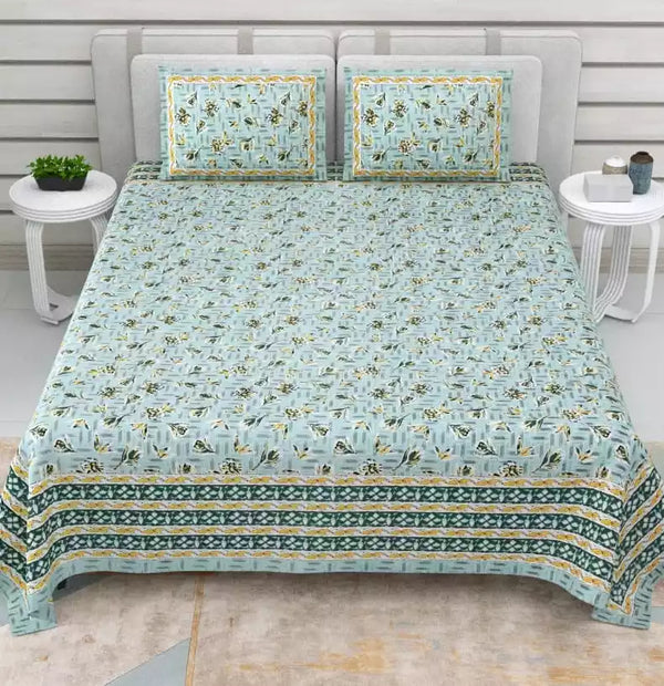 King Size 9ft*9ft Sanganeri Cotton Bedsheets With 2 Pillow Covers