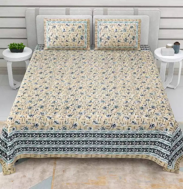 King Size 9ft*9ft Sanganeri Cotton Bedsheets With 2 Pillow Covers