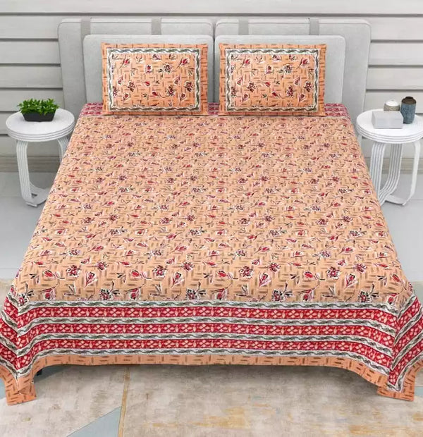 King Size 9ft*9ft Sanganeri Cotton Bedsheets With 2 Pillow Covers