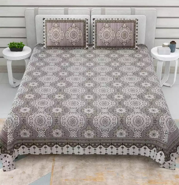 King Size 9ft*9ft Sanganeri Cotton Bedsheets With 2 Pillow Covers