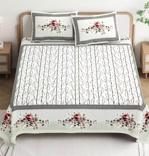 King Size 9ft*9ft Sanganeri Cotton Bedsheets With 2 Pillow Covers