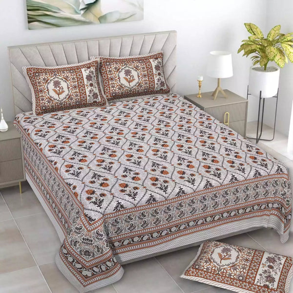 King Size 9ft*9ft Sanganeri Cotton Bedsheets With 2 Pillow Covers