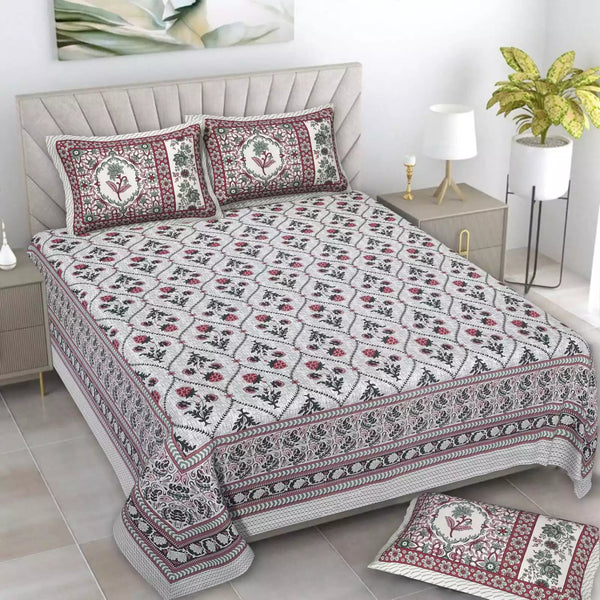 King Size 9ft*9ft Sanganeri Cotton Bedsheets With 2 Pillow Covers