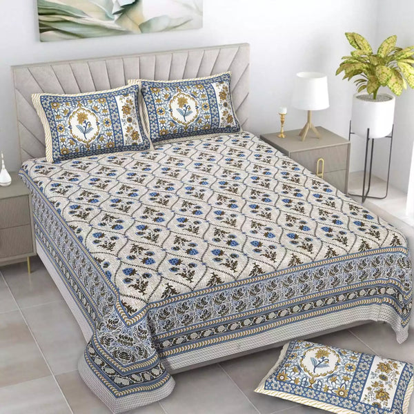 King Size 9ft*9ft Sanganeri Cotton Bedsheets With 2 Pillow Covers