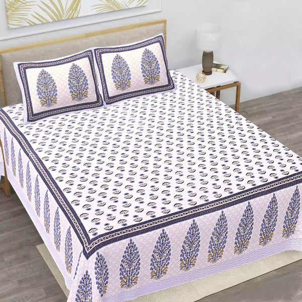 King Size 9ft*9ft Sanganeri Cotton Bedsheets With 2 Pillow Covers