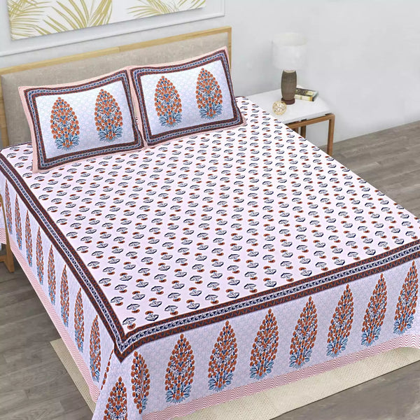 King Size 9ft*9ft Sanganeri Cotton Bedsheets With 2 Pillow Covers
