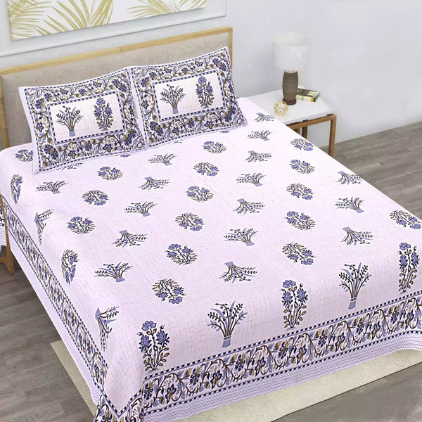 King Size 9ft*9ft Sanganeri Cotton Bedsheets With 2 Pillow Covers