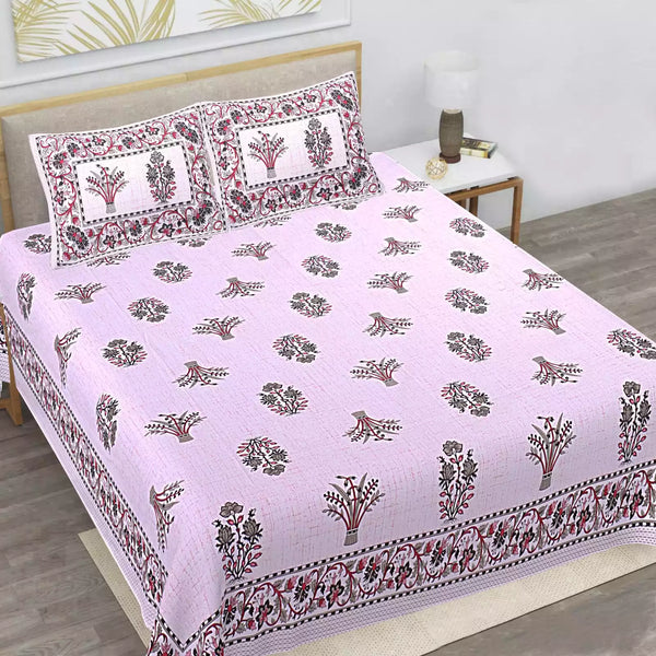 King Size 9ft*9ft Sanganeri Cotton Bedsheets With 2 Pillow Covers