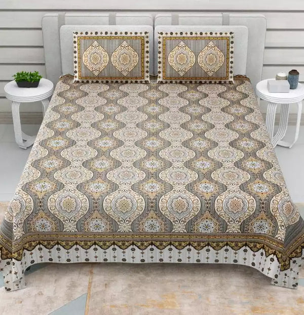 King Size 9ft*9ft Sanganeri Cotton Bedsheets With 2 Pillow Covers
