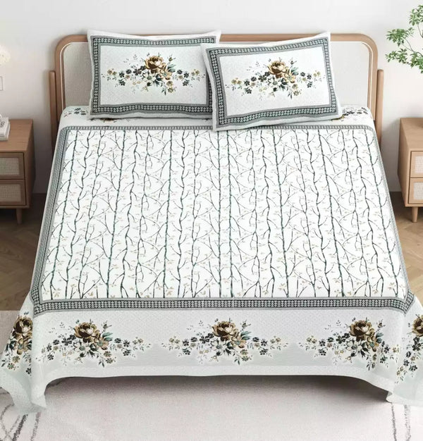 King Size 9ft*9ft Sanganeri Cotton Bedsheets With 2 Pillow Covers