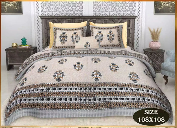 King Size 9ft*9ft Sanganeri Cotton Bedsheets With 2 Pillow Covers