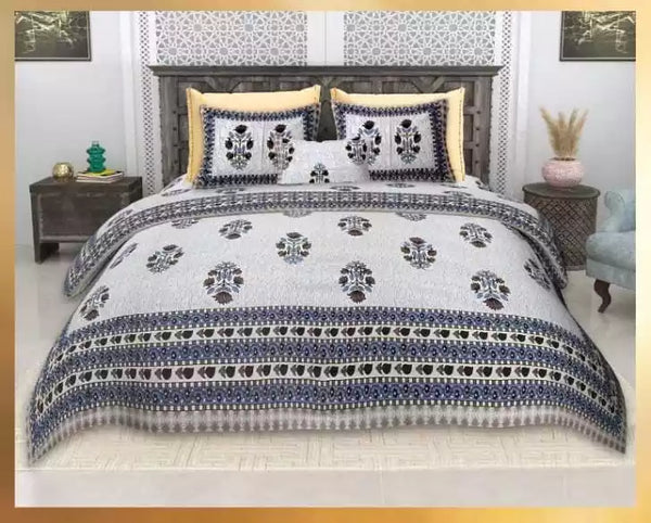 King Size 9ft*9ft Sanganeri Cotton Bedsheets With 2 Pillow Covers