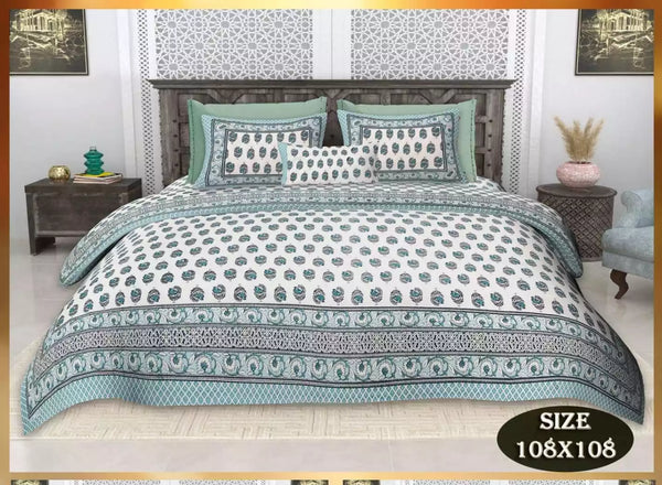 King Size 9ft*9ft Sanganeri Cotton Bedsheets With 2 Pillow Covers