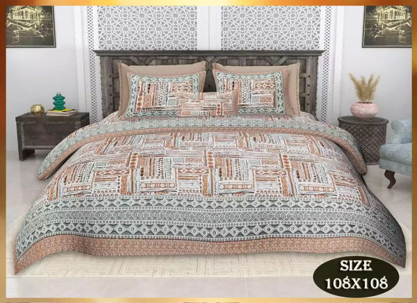 King Size 9ft*9ft Sanganeri Cotton Bedsheets With 2 Pillow Covers
