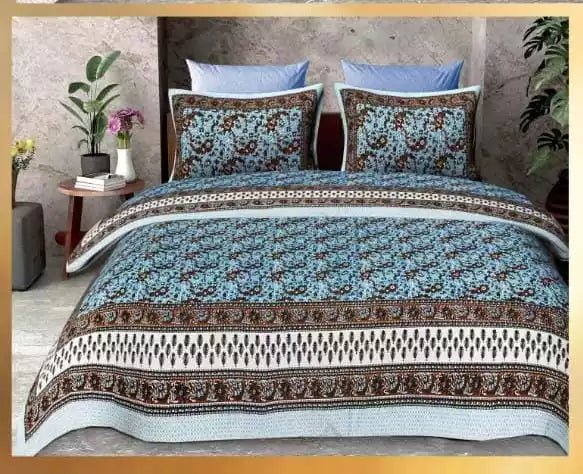 King Size 9ft*9ft Sanganeri Cotton Bedsheets With 2 Pillow Covers