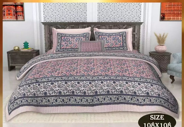 King Size 9ft*9ft Sanganeri Cotton Bedsheets With 2 Pillow Covers