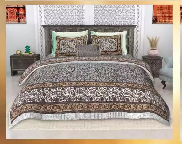 King Size 9ft*9ft Sanganeri Cotton Bedsheets With 2 Pillow Covers
