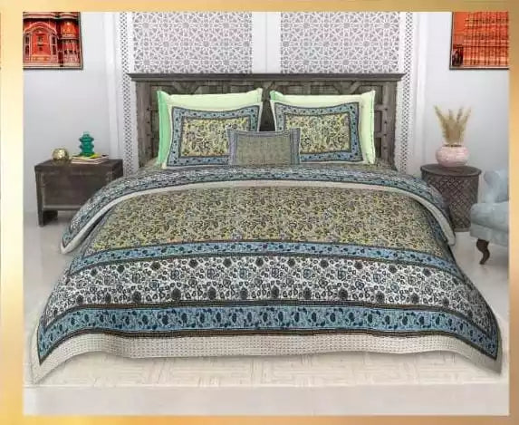 King Size 9ft*9ft Sanganeri Cotton Bedsheets With 2 Pillow Covers