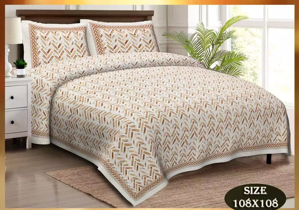 King Size 9ft*9ft Sanganeri Cotton Bedsheets With 2 Pillow Covers
