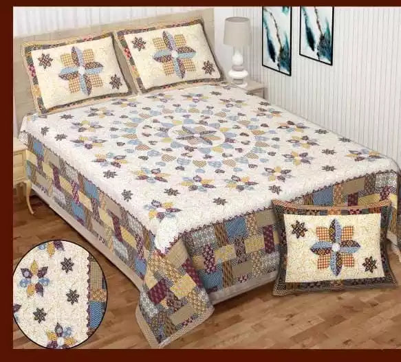 King Size 9ft*9ft Sanganeri Cotton Bedsheets With 2 Pillow Covers