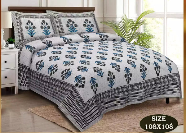 King Size 9ft*9ft Sanganeri Cotton Bedsheets With 2 Pillow Covers
