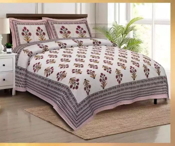King Size 9ft*9ft Sanganeri Cotton Bedsheets With 2 Pillow Covers