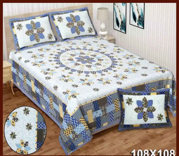 King Size 9ft*9ft Sanganeri Cotton Bedsheets With 2 Pillow Covers