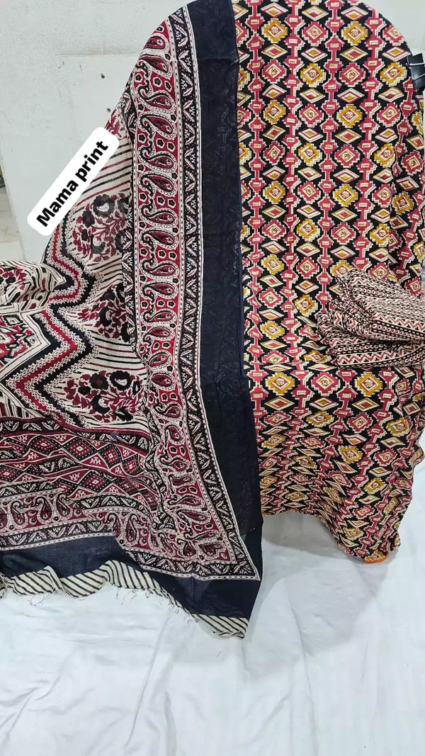 Premium Cotton MAMA Print Unstitched Cotton Suit With Cotton Dupatta