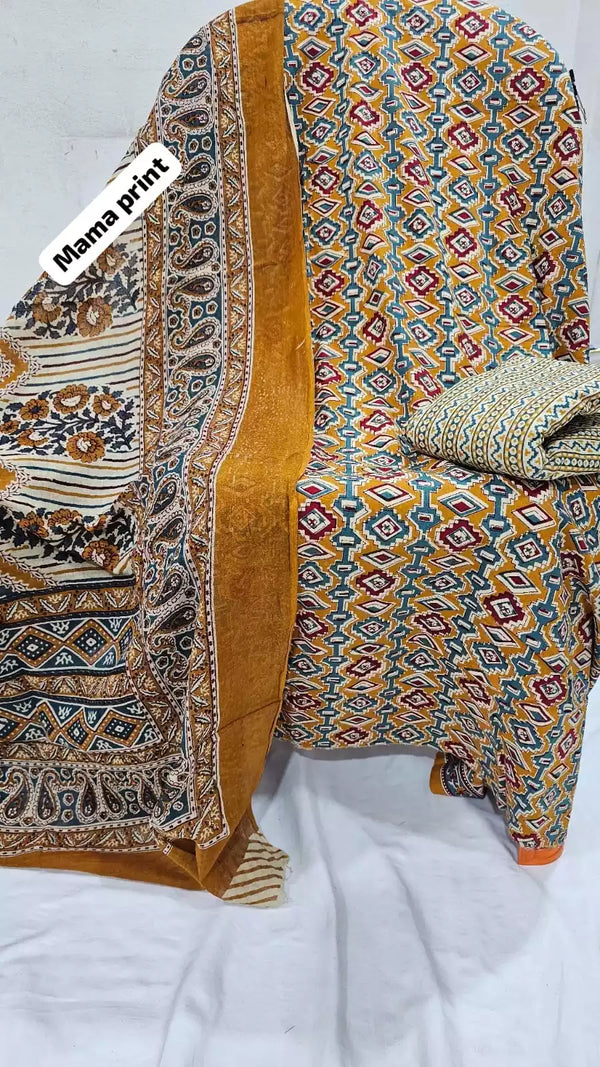 Premium Cotton MAMA Print Unstitched Cotton Suit With Cotton Dupatta