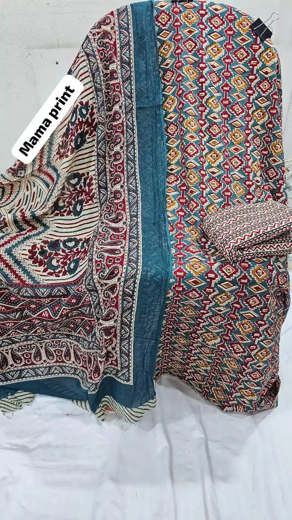 Premium Cotton MAMA Print Unstitched Cotton Suit With Cotton Dupatta