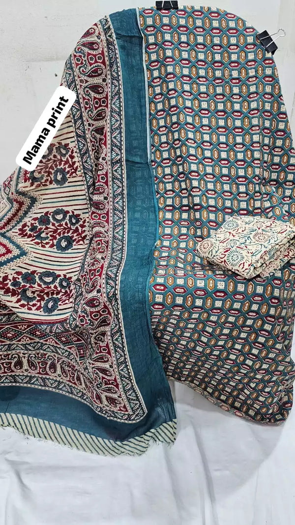 Premium Cotton MAMA Print Unstitched Cotton Suit With Cotton Dupatta