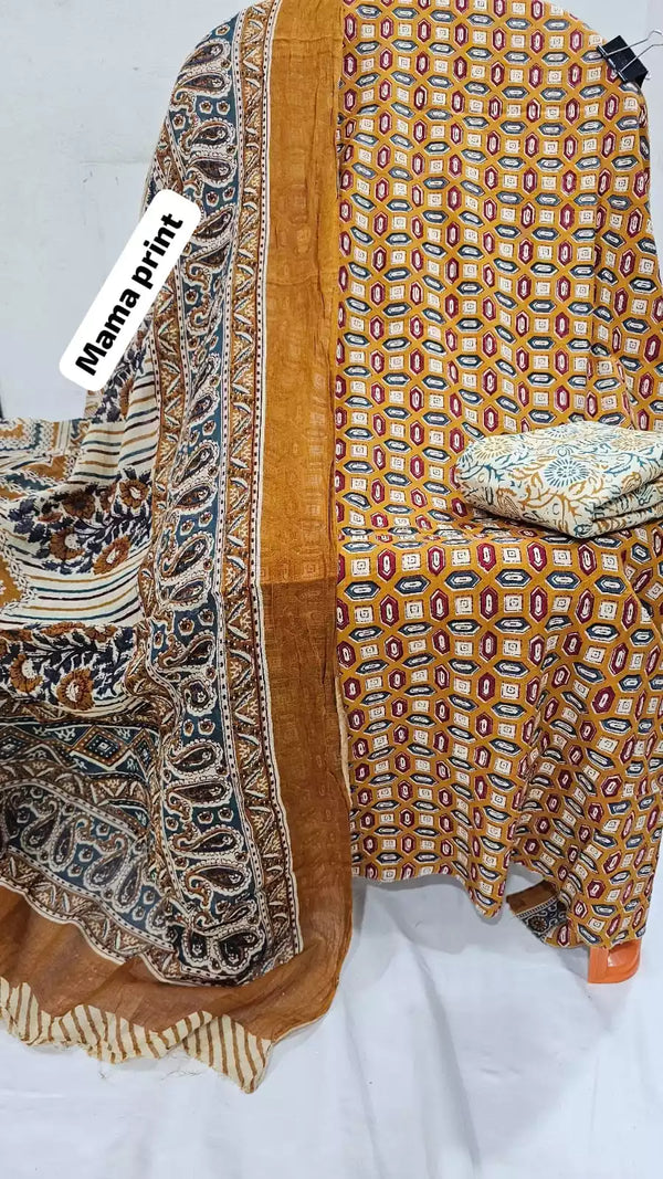 Premium Cotton MAMA Print Unstitched Cotton Suit With Cotton Dupatta