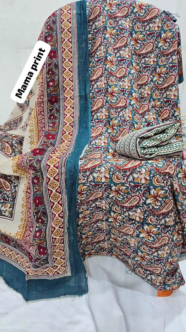 Premium Cotton MAMA Print Unstitched Cotton Suit With Cotton Dupatta