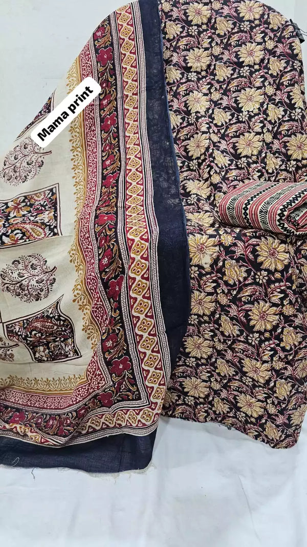 Premium Cotton MAMA Print Unstitched Cotton Suit With Cotton Dupatta