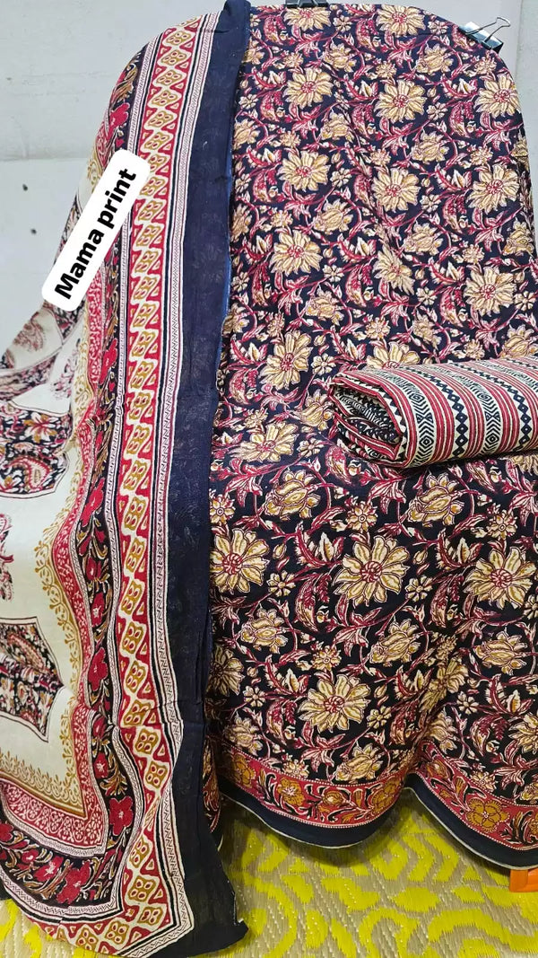 Premium Cotton MAMA Print Unstitched Cotton Suit With Cotton Dupatta