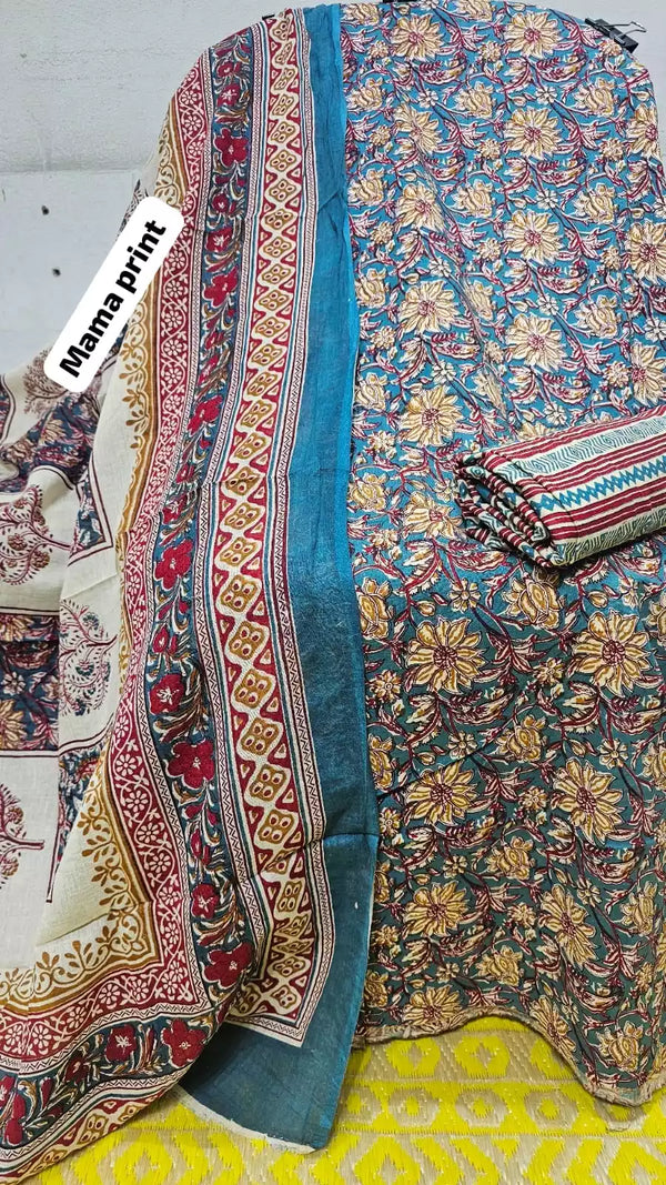 Premium Cotton MAMA Print Unstitched Cotton Suit With Cotton Dupatta