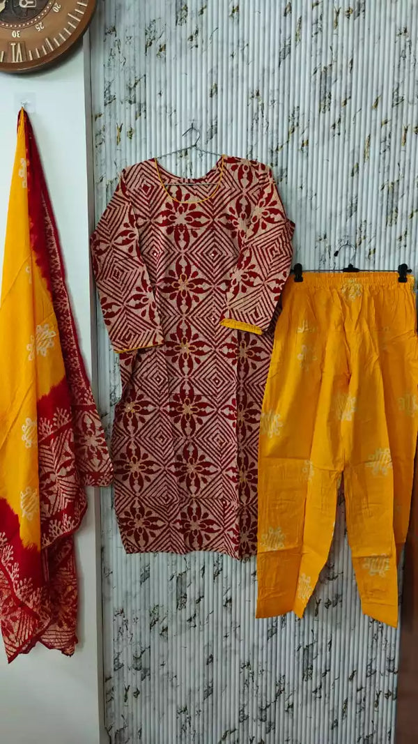 READYMADE COTTON BATIC SUIT, Cotton Batic Salwar, Mal Cotton Dual Tone Color Dupata