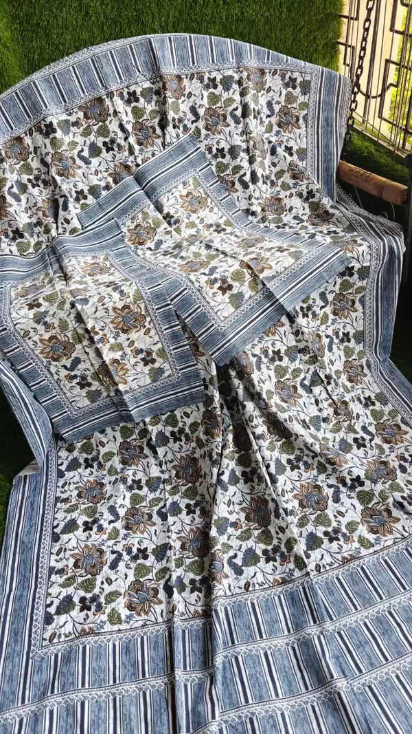 SANGANERI Cotton Single Bedsheet 4.85FT*7FT APPROX, WITH 2 PILLOW COVERS
