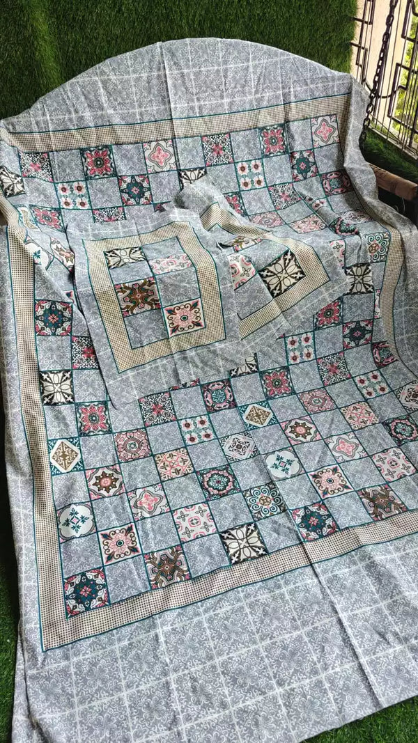 SANGANERI Cotton Single Bedsheet 4.85FT*7FT APPROX, WITH 2 PILLOW COVERS