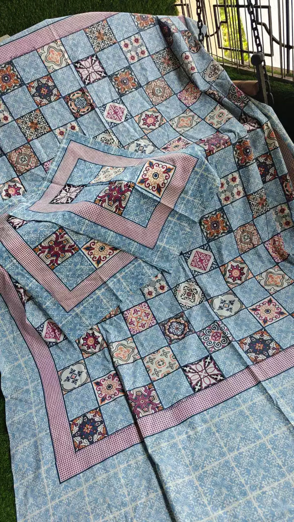 SANGANERI Cotton Single Bedsheet 4.85FT*7FT APPROX, WITH 2 PILLOW COVERS