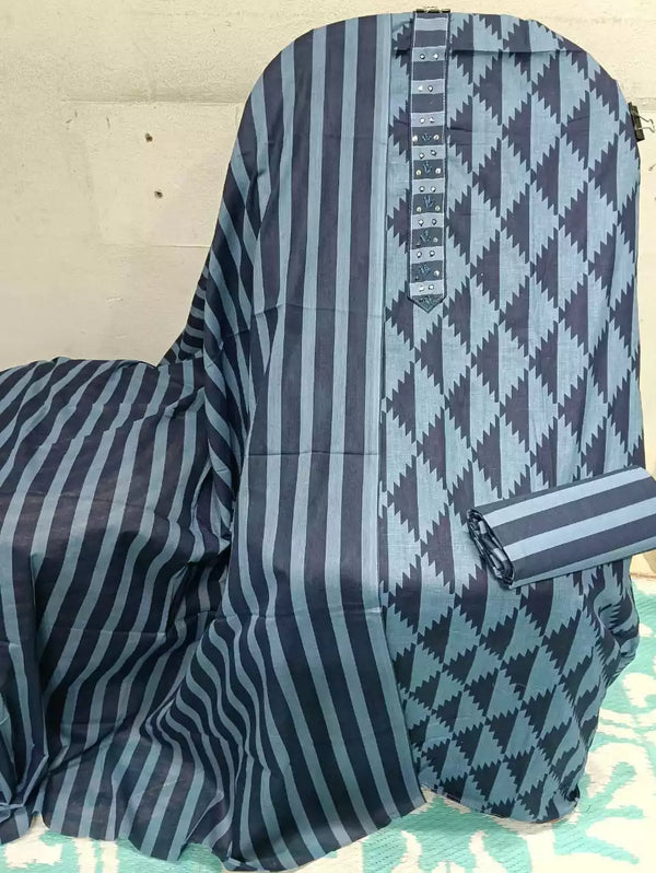 UNSTITCHED NECK EMBROIDERED COTTON SUIT WITH COTTON DUPATTA