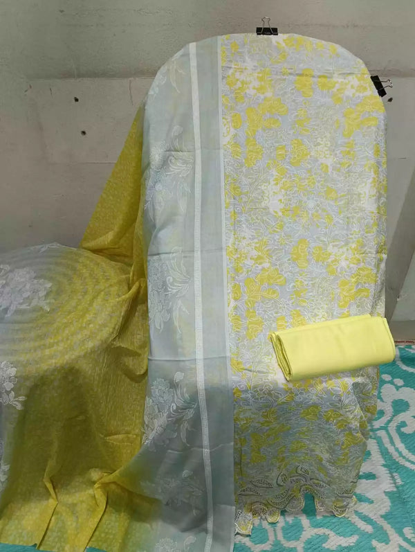 UNSTITCHED NECK EMBROIDERED COTTON SUIT WITH COTTON DUPATTA