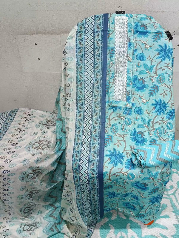 UNSTITCHED NECK EMBROIDERED COTTON SUIT WITH COTTON DUPATTA