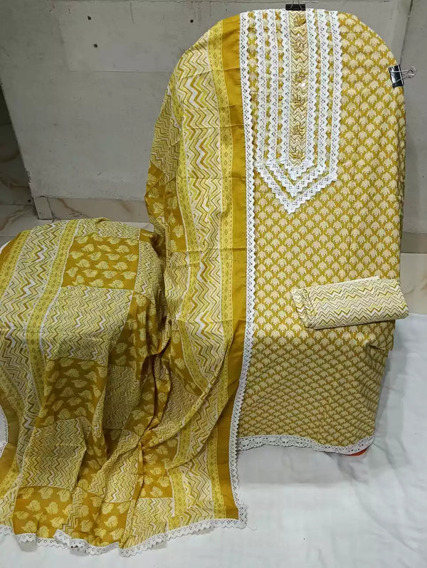 Crochet Lace 4  Sided Dupatta With Neck Embroidered Top, Daman Crochet & Cotton Bottom