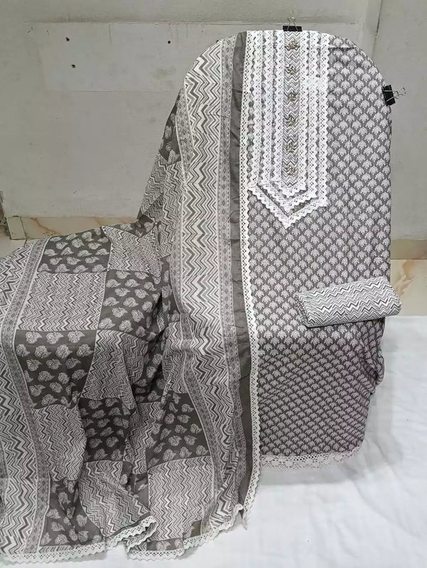 Crochet Lace 4  Sided Dupatta With Neck Embroidered Top, Daman Crochet & Cotton Bottom