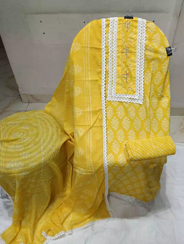 Crochet Lace 4  Sided Dupatta With Neck Embroidered Top, Daman Crochet & Cotton Bottom