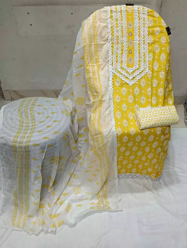 Crochet Lace 4  Sided Dupatta With Neck Embroidered Top, Daman Crochet & Cotton Bottom